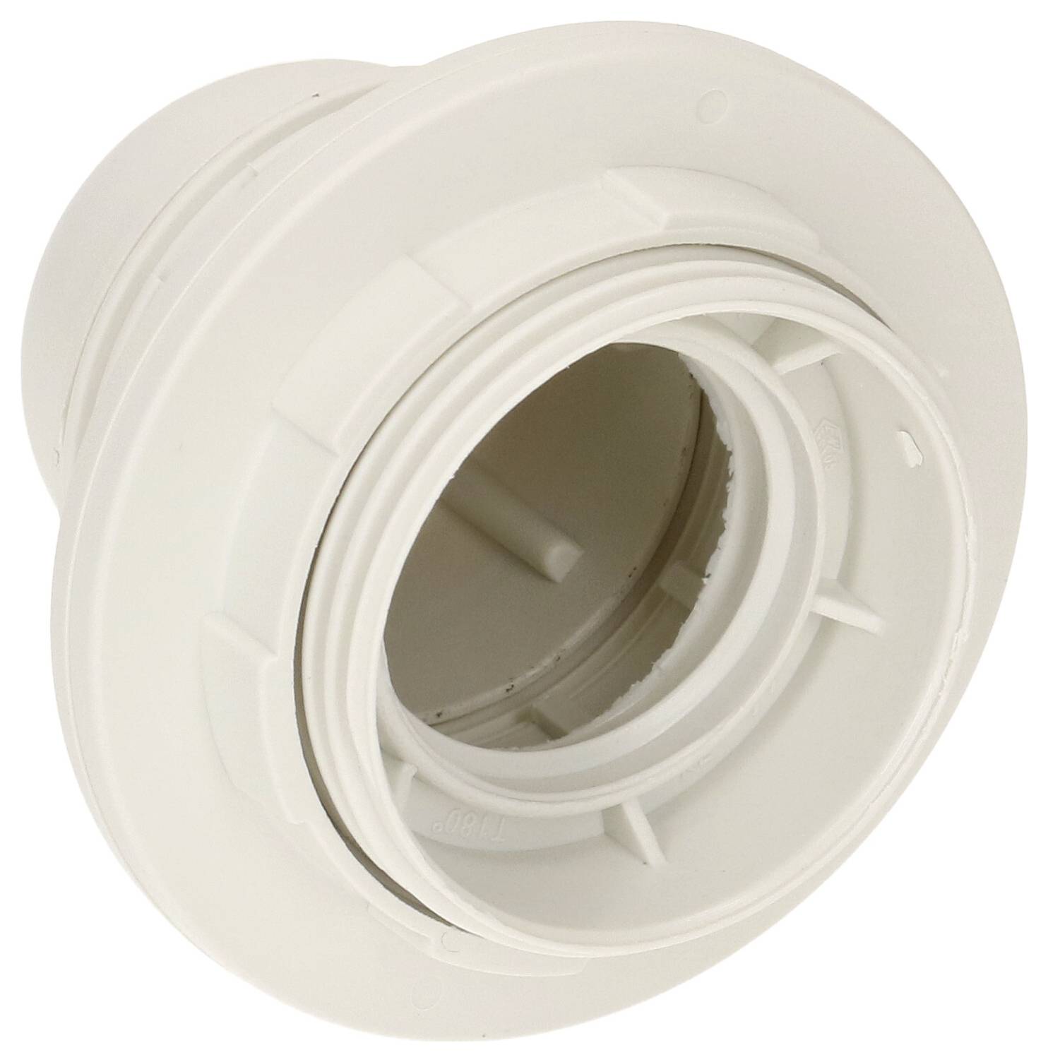 Un anneau blanc en plastique avec plusieurs fentes et un bord large, probablement un composant d'un système technique plus grand.