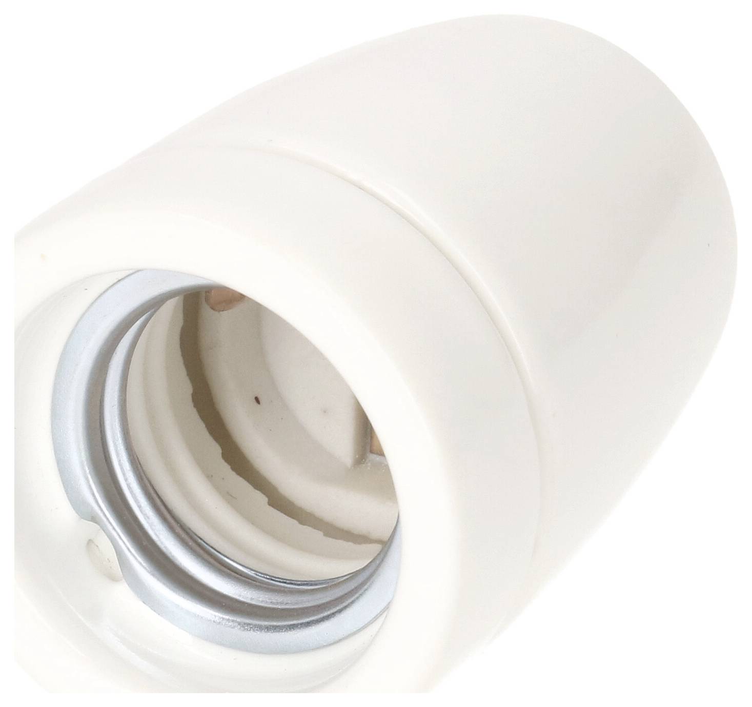 Support de lampe blanc en plastique avec filetage métallique. Adapté pour la fixation de sources lumineuses pour l'intérieur.