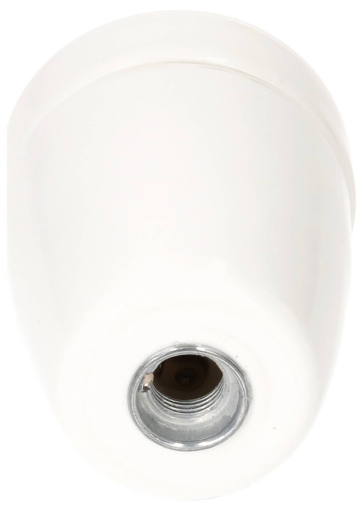 Un support de lampe blanc, de forme cylindrique, avec un trou fileté pour la douille de l'ampoule.