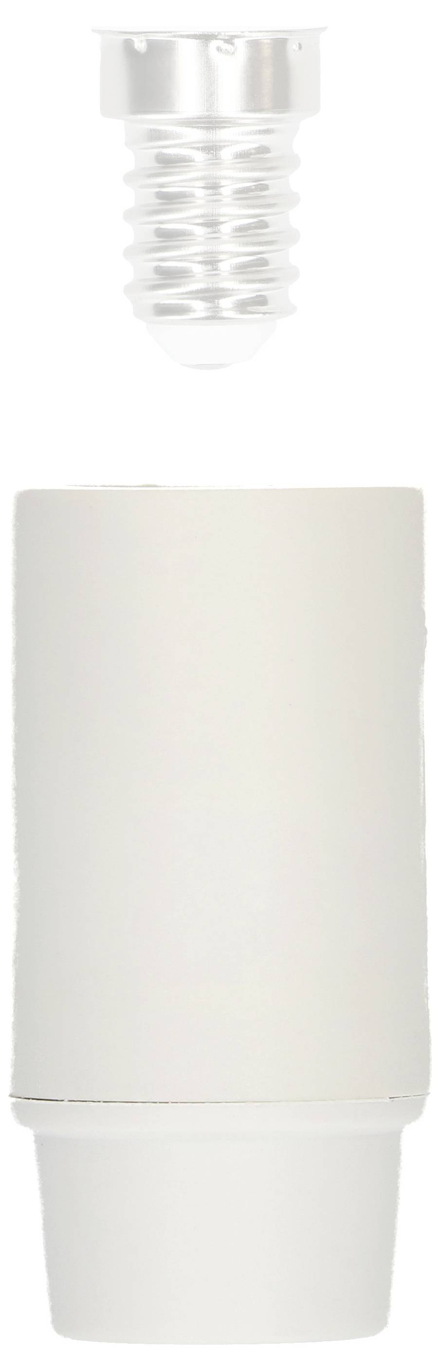 Support d'ampoule blanc avec un filetage de vis démonté, probablement adapté pour une ampoule LED ou une ampoule économique.