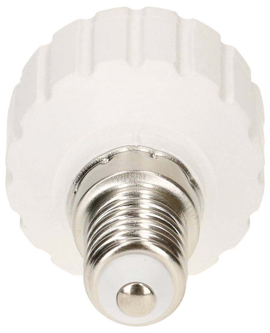 Un adaptateur blanc pour ampoules à vis E14, permettant l'adaptation à différents supports.