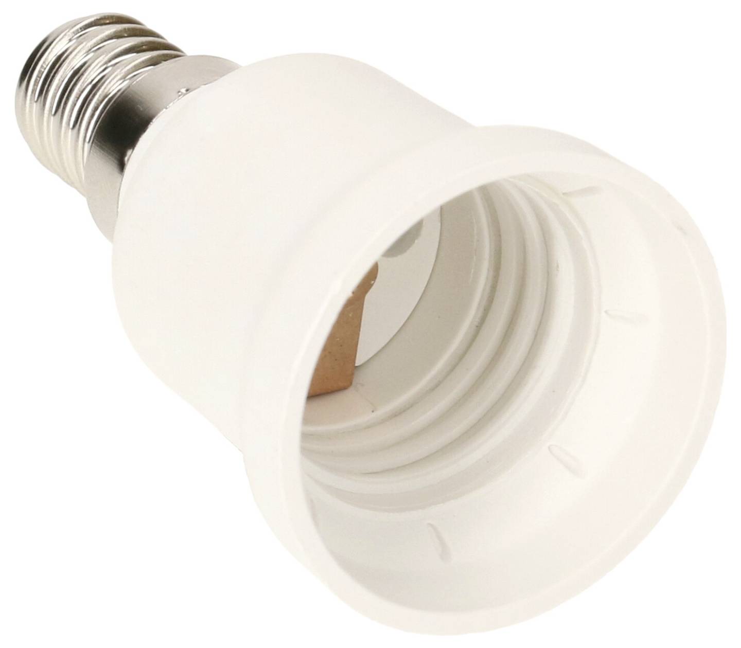 Support de lampe blanc en plastique, adapté aux ampoules à incandescence E27, montrant l'intérieur avec son filetage.