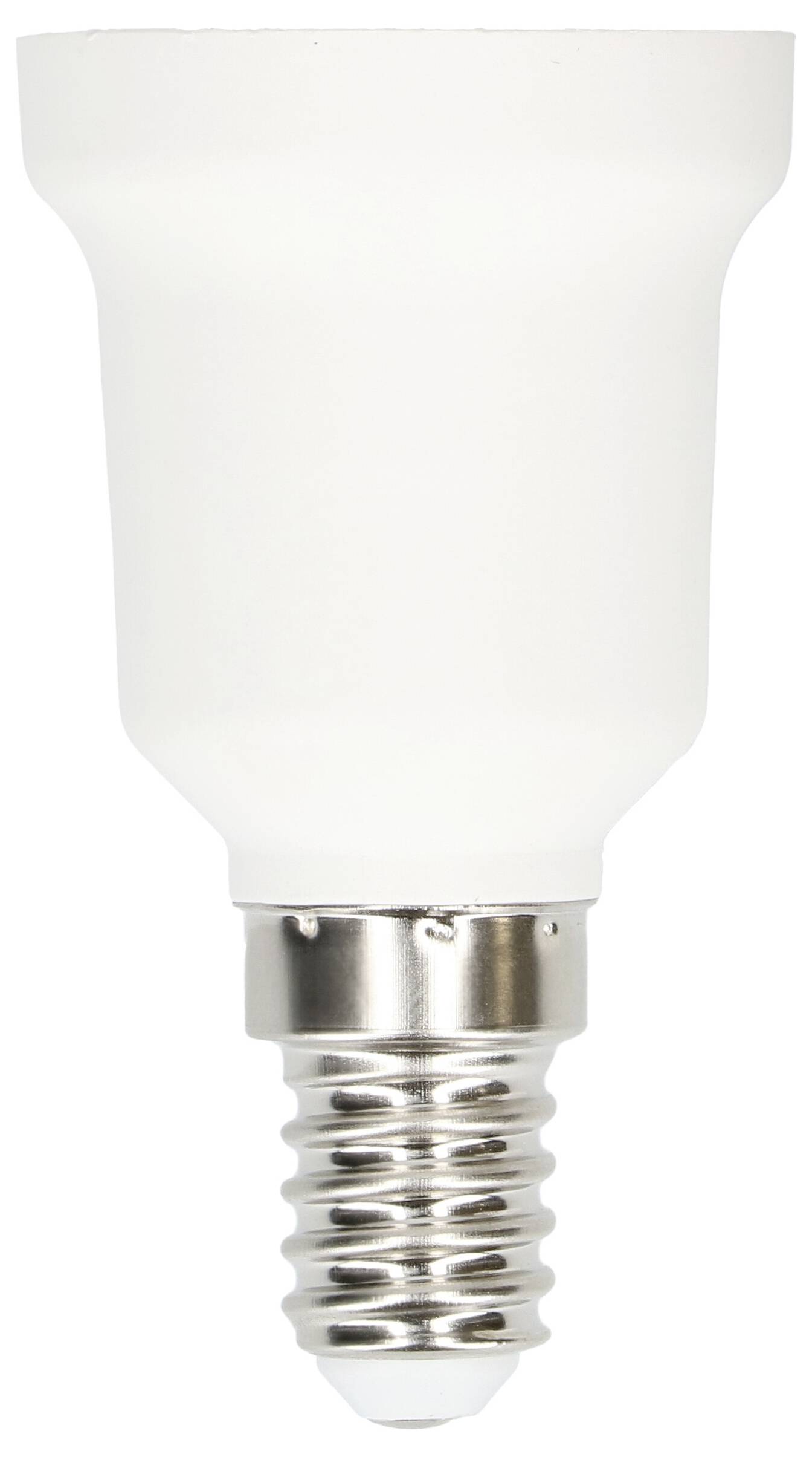 Lampe LED blanche à culot E14, adaptée aux supports d'éclairage standards. Économe en énergie et durable.