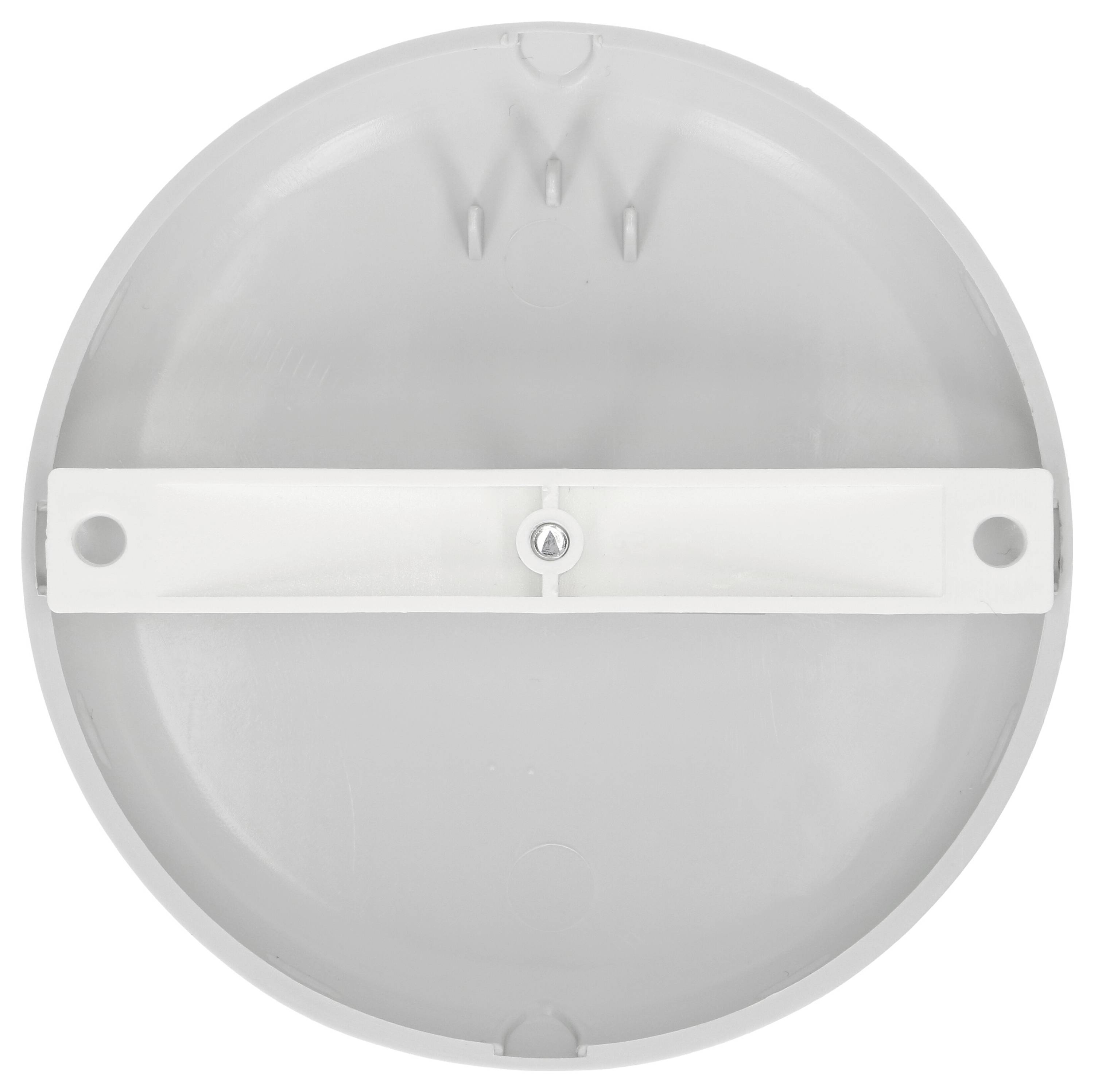 Couvercle rond gris avec support central. Trois petites protubérances sur la face supérieure, surface structurée.