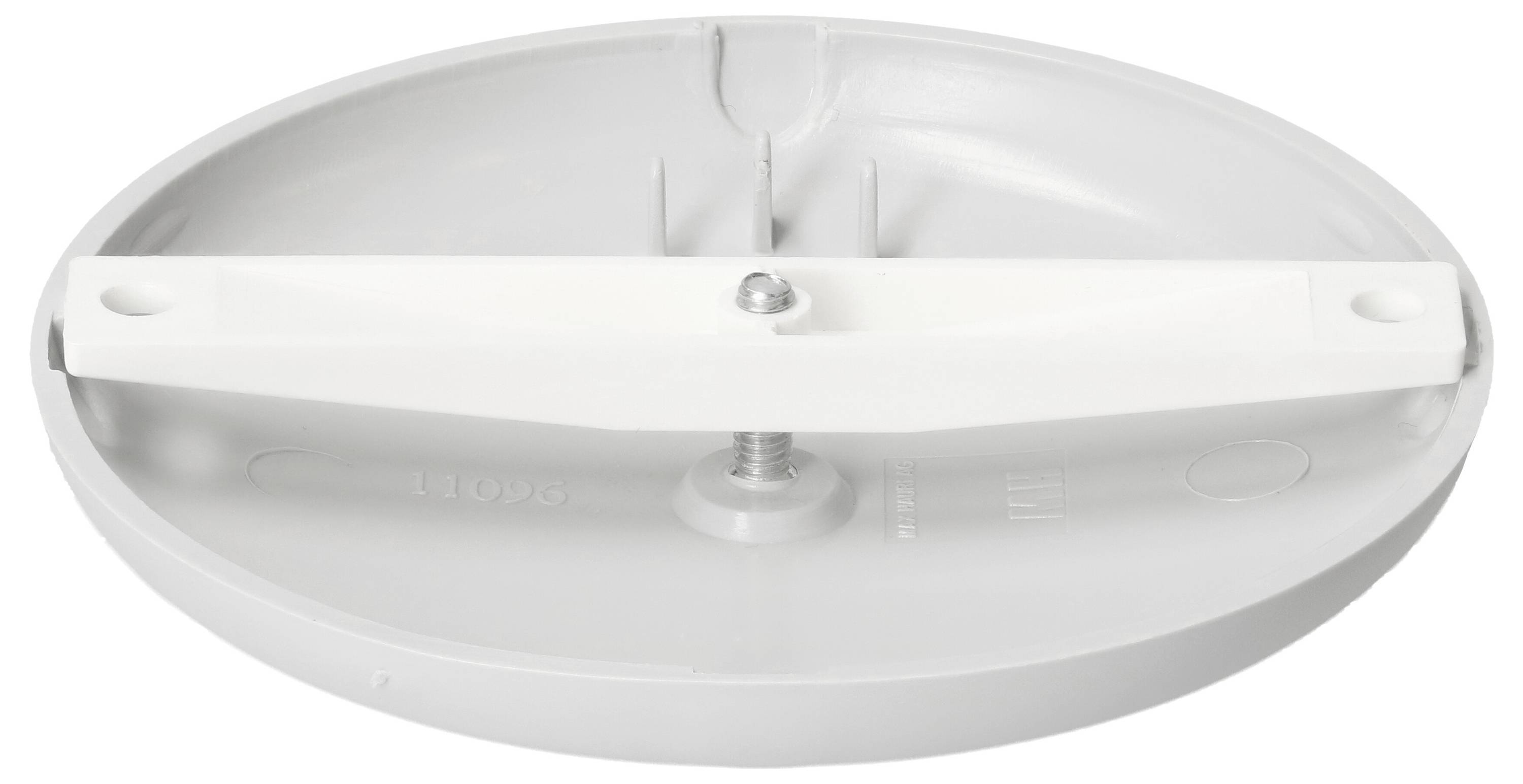 Base ronde blanche en plastique avec une tige métallique fixée au centre. Convient pour la fixation de dispositifs au plafond.