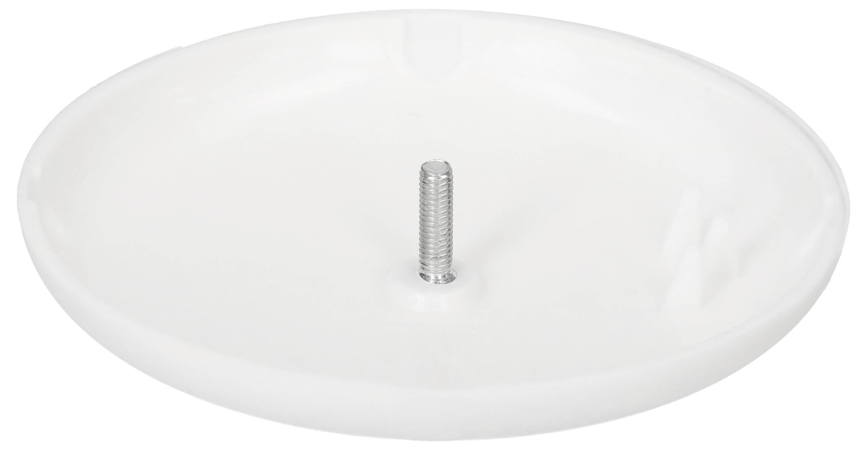 Une assiette blanche et ronde avec une vis métallique centrale qui en émerge.