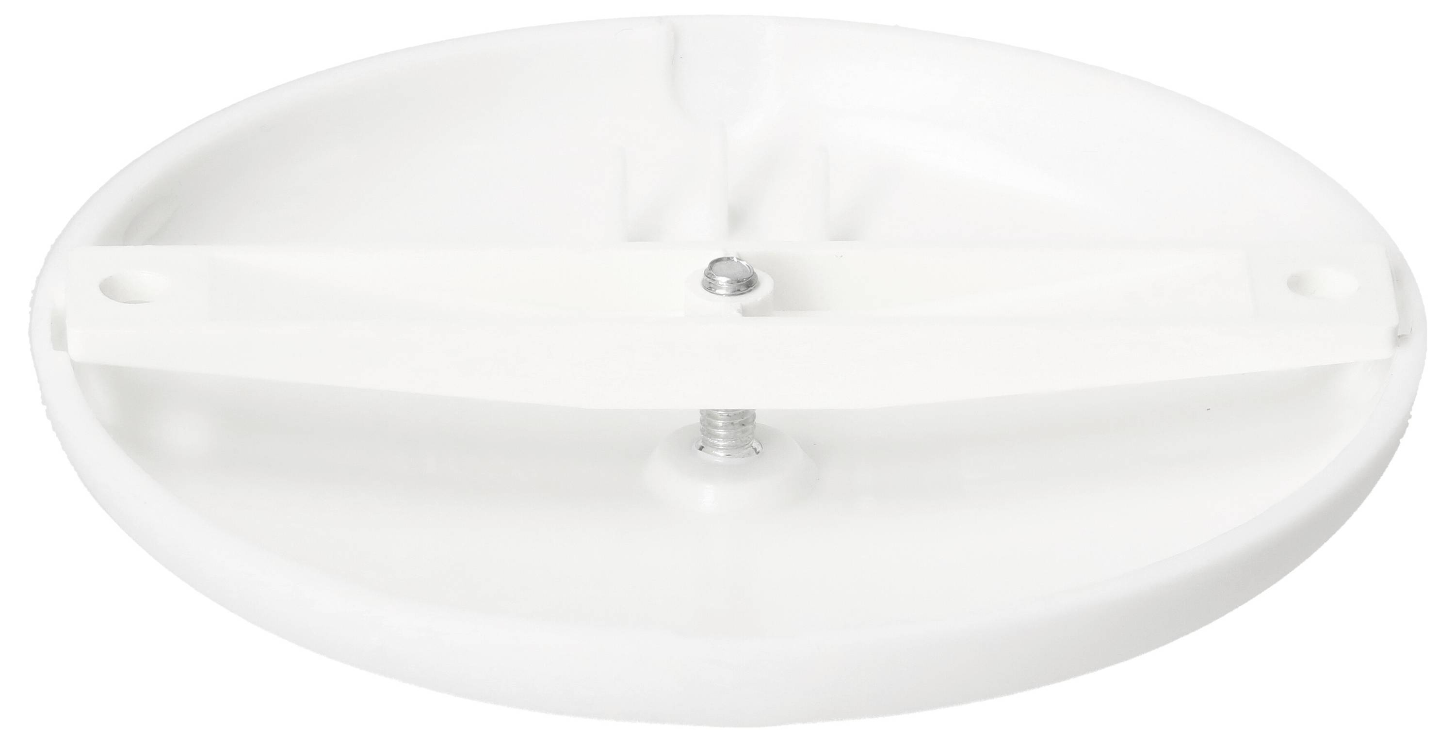 Fixation de plafond ronde blanche avec vis centrale pour un montage sécurisé de lampes ou d'appareils similaires au plafond.