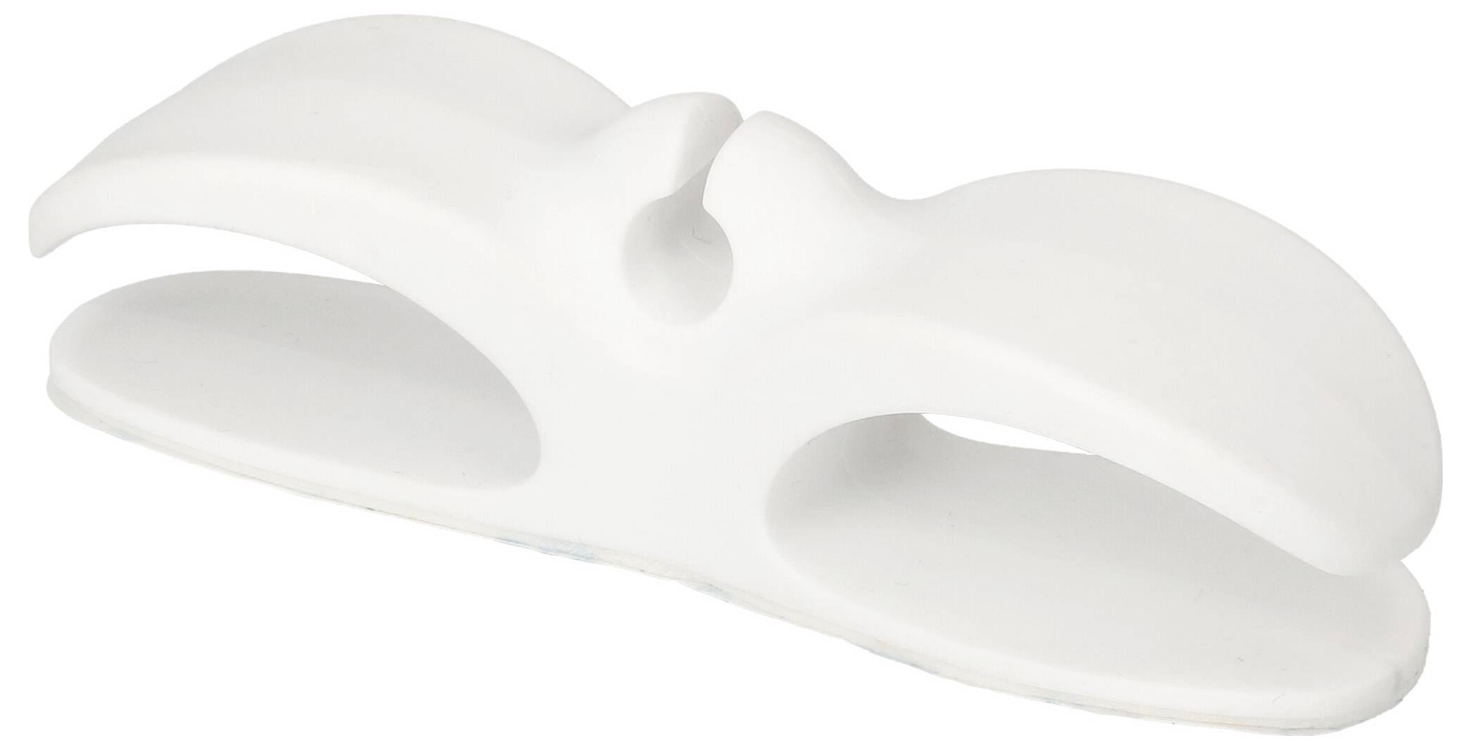 Un support blanc en plastique à forme ergonomique avec deux côtés incurvés pouvant potentiellement servir de poignée de transport.