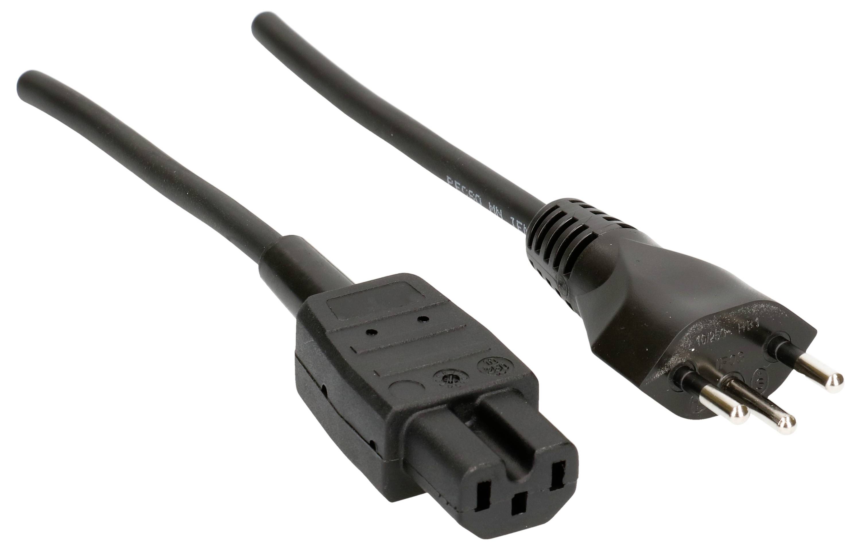 Câble d'alimentation avec fiche Schuko et couplage IEC-320-C13, adapté pour connecter des appareils électriques à une source d'alimentation.