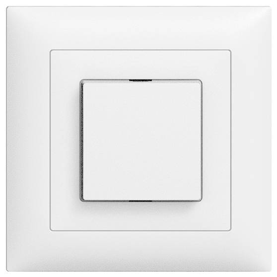 Un interrupteur carré blanc sur un mur, dans un état éteint.