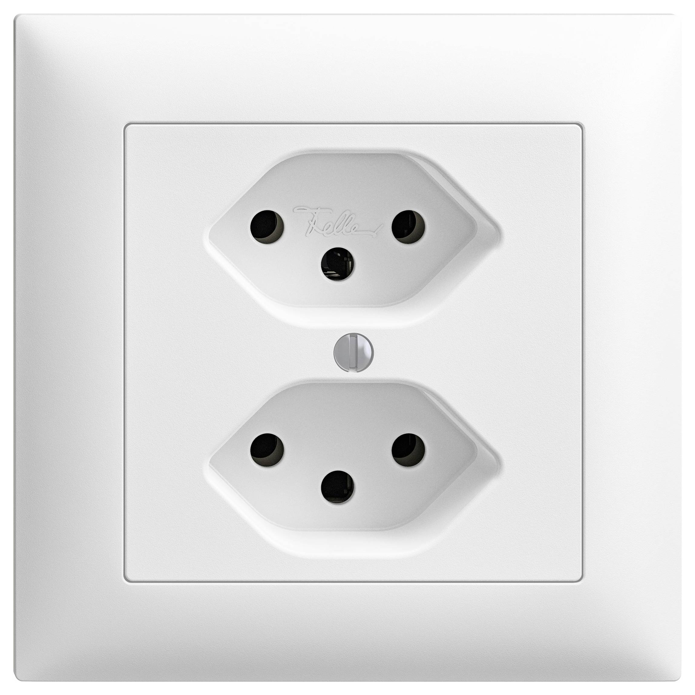 Une double prise murale blanche, adaptée aux fiches électriques standard.