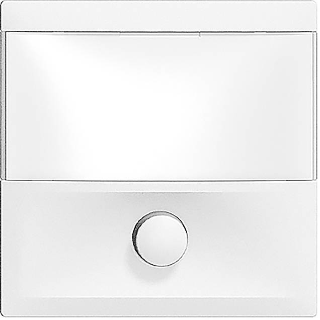 Un interrupteur blanc avec un bouton rotatif rond en bas, adapté pour une installation murale à l'intérieur.