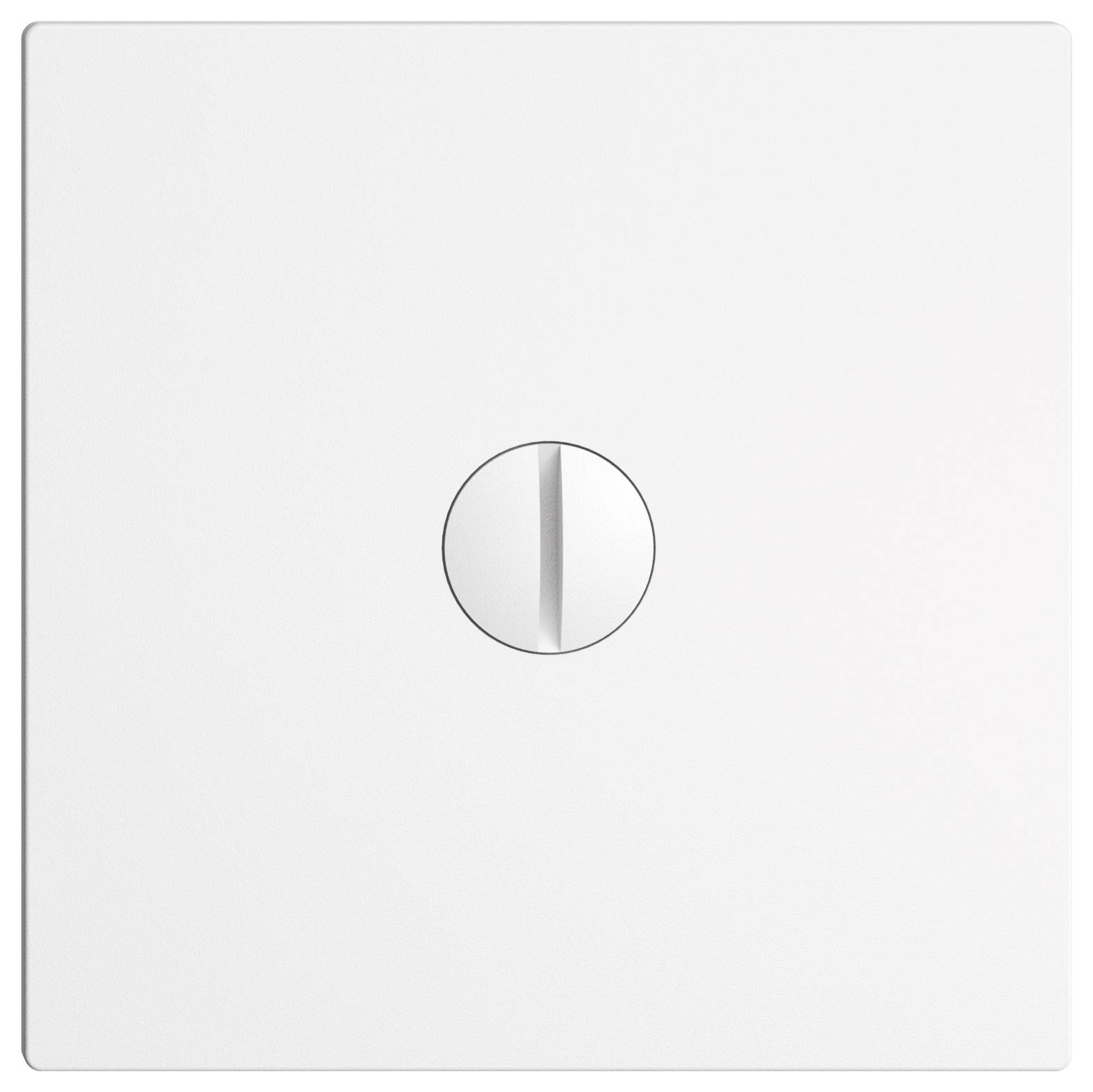 Interrupteur lumineux au design minimaliste, carré, avec un interrupteur à bascule central rond et une surface blanche.