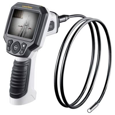 Caméra endoscopique avec sonde flexible et écran pour l'inspection de zones difficiles d'accès. L'écran affiche la vue intérieure d'un tuyau.
