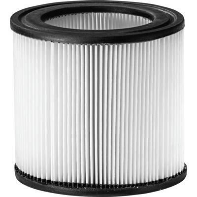 Un filtre à air cylindrique à plis blancs et bordures noires, utilisé pour purifier l'air dans les appareils ou les véhicules.