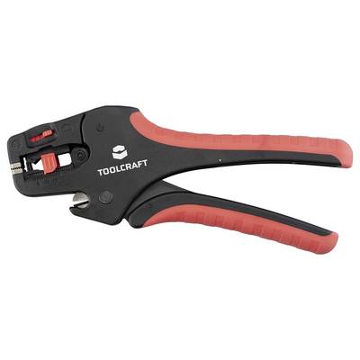 Décapeur de fils automatique "Toolcraft" à poignées rouge et noir, conçu pour dénuder efficacement l'isolation des câbles électriques.