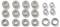 Une collection de 16 roulements à billes de différentes tailles, disposés uniformément en quatre rangées.