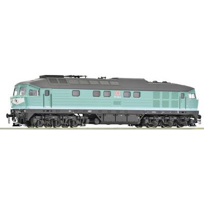 Une locomotive turquoise de la Deutsche Bahn, vue latérale. Elle a huit roues, un toit noir et des détails blancs.