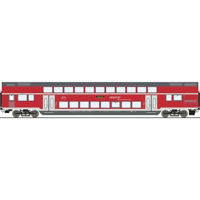 Train à deux étages de la Deutsche Bahn peint en rouge, portant les inscriptions 'REGO DB' et un symbole de vélo, vue de côté.