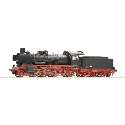 Un modèle d'une locomotive à vapeur noire avec des roues rouges sur une voie ferrée, représentée avec des détails précis, illustre la technologie ferroviaire historique.