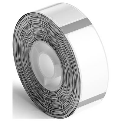 Rouleau avec étiquettes blanches rectangulaires, prêt à être utilisé dans une imprimante d'étiquettes.