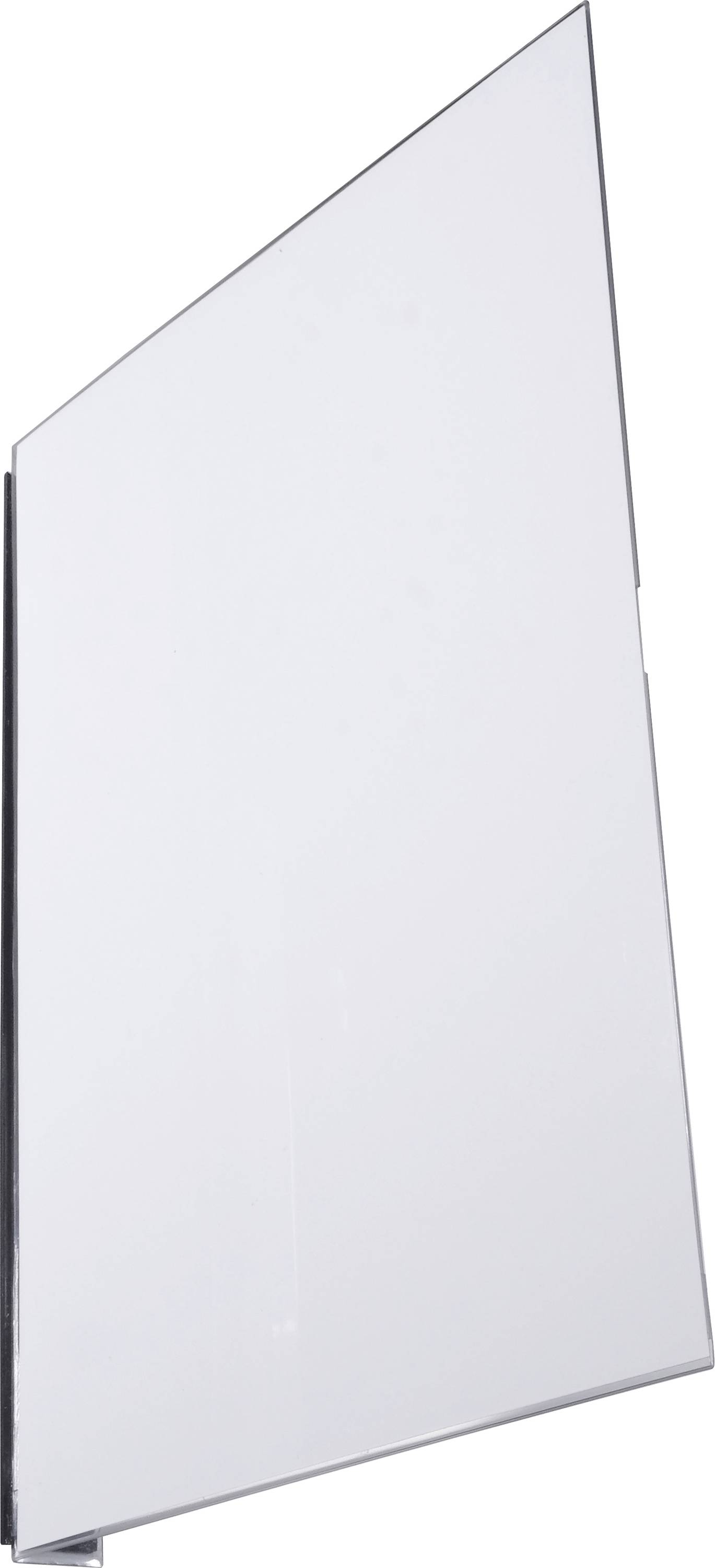 Un écusson rectangulaire blanc semi-transparent, légèrement incliné vers la droite. Idéal pour étiqueter ou faire de la publicité.
