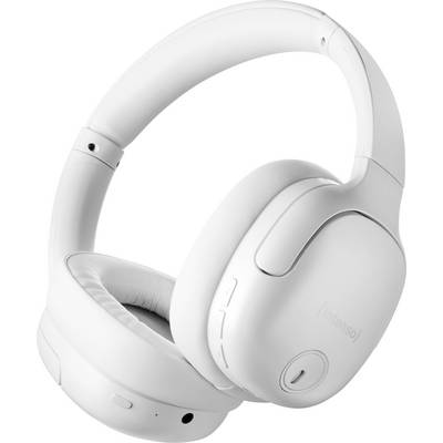 Casque audio blanc sans fil, de type over-ear, avec des coussinets d'oreille rembourrés et des commandes sur le côté, sur un fond clair.