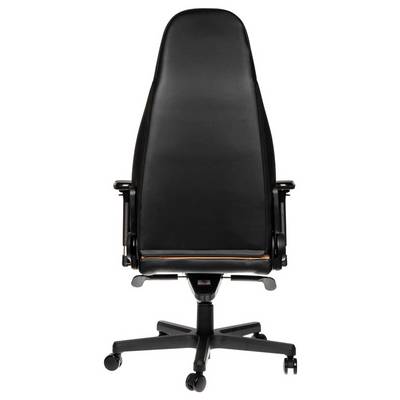 Chaise de bureau noire avec dossier haut et accoudoirs, vue de face. La chaise est équipée de cinq roulettes pour une mobilité facilitée.
