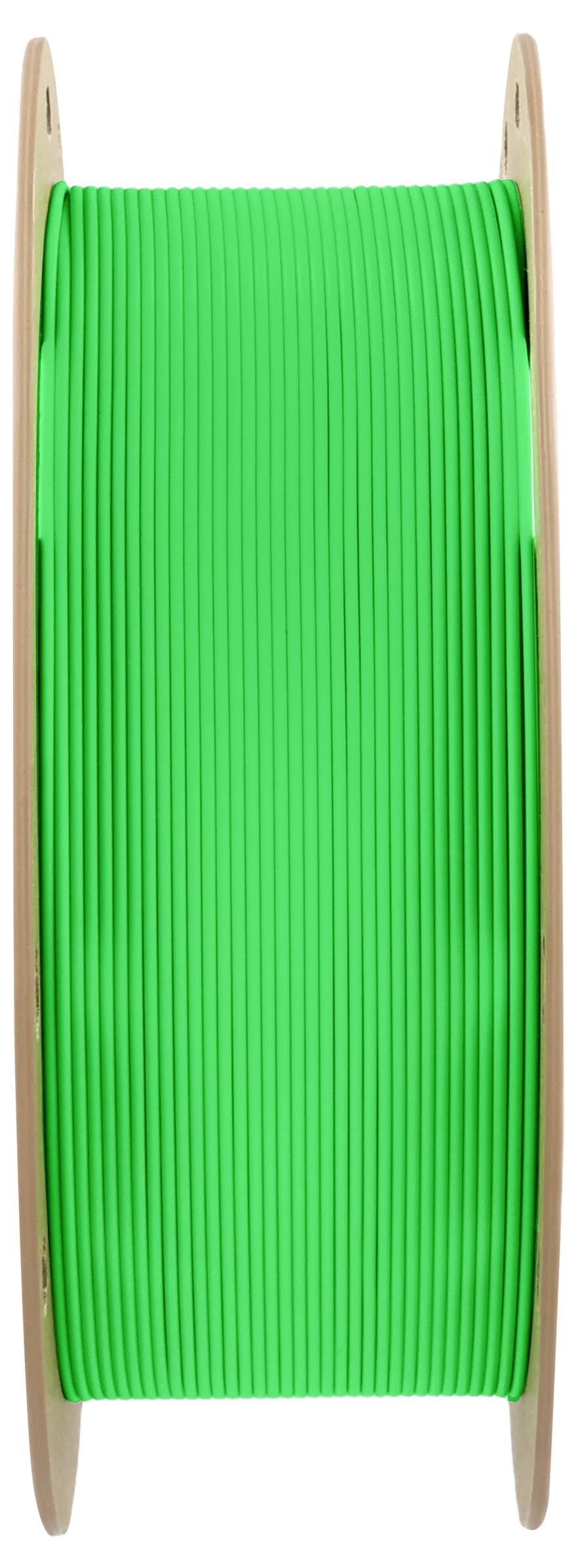 Bobine de filament verte pour imprimante 3D, orientée verticalement.