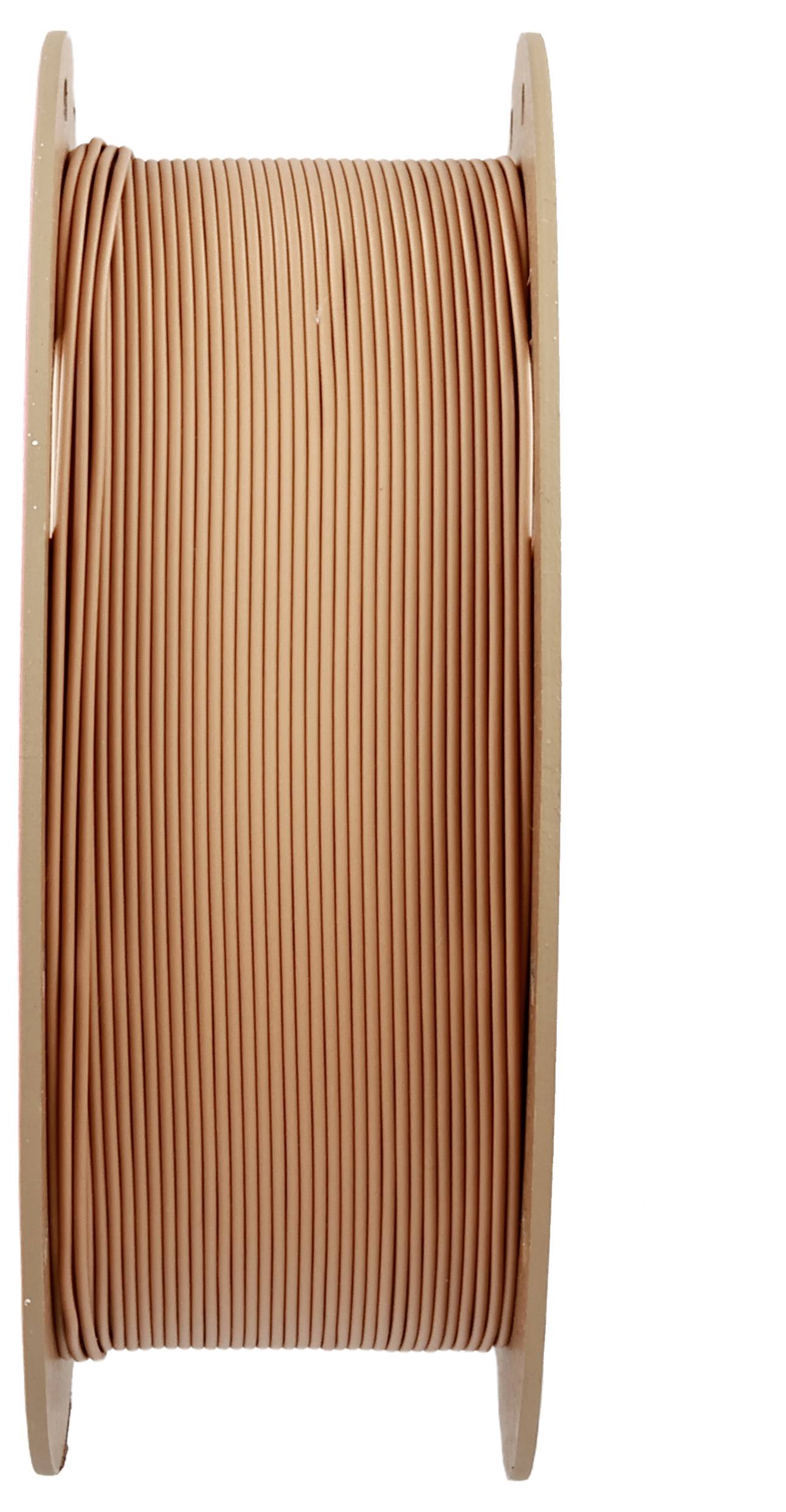 Une grande bobine de câble marron, qui est enroulé serré.