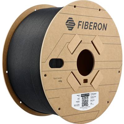 Bobine de filament noire de Fiberon, 440g, avec code QR et informations produit sur l'étiquette.