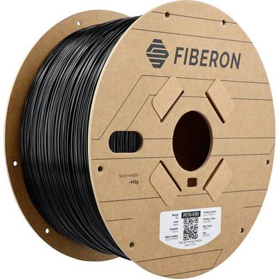 Une bobine de filament d'impression 3D PETG noir, marquée 'FIBERON', poids de la bobine 440g.