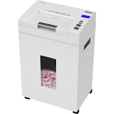 Un destructeur de documents blanc avec un bac de récupération plein, rempli de papier déchiqueté.