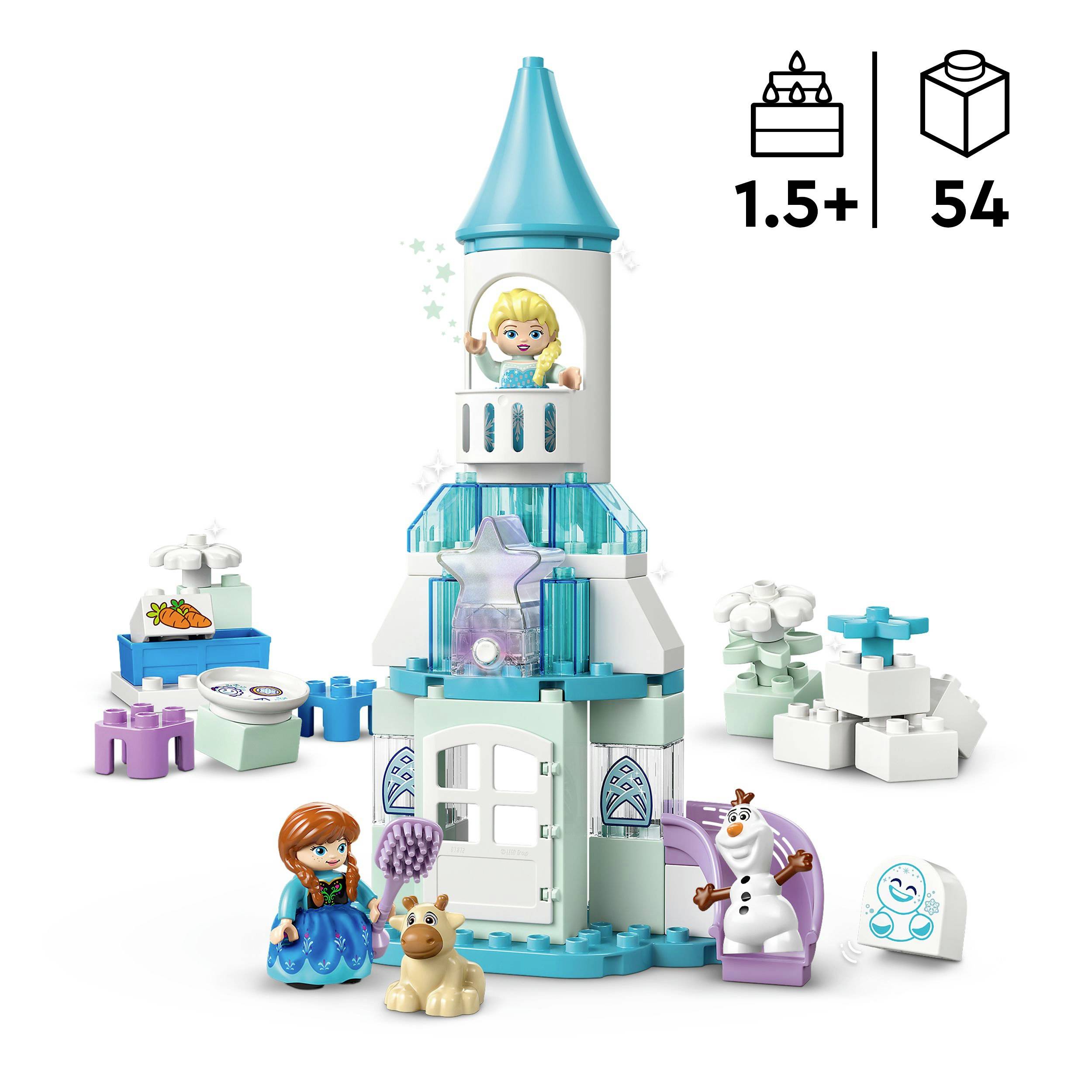 Jeu de blocs de construction dès 1,5 ans, 54 pièces. Contient des figurines et un petit château avec tours sur le thème de l'hiver. Adapté au jeu créatif.