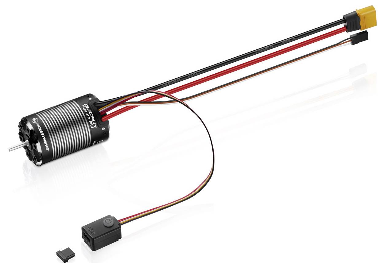 Un moteur électrique avec des câbles et des connecteurs. Couramment utilisé dans les véhicules télécommandés pour la propulsion.
