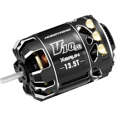 Moteur électrique noir portant l'inscription V10 G4, XERUN, 13.5T. Composants principaux et détails dorés visibles.