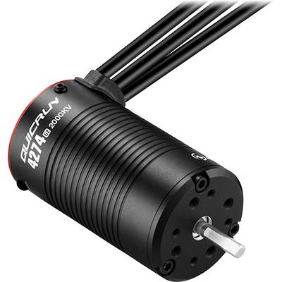 Moteur sans balais 'QUICRUN 4274 2000KV', noir avec des accents rouges, montrant une vue de face avec l'arbre et trois câbles à l'arrière.