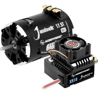 Un moteur électrique noir et une unité de contrôle pour la modélisation. Inscription sur le moteur : « Justock 17,5T ».