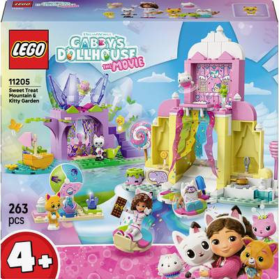 Ensemble LEGO sur le thème de la 'Maison de poupée de Gabby', comprenant une montagne colorée et un jardin de chaton, pour les enfants de 4 ans et plus, numéro de set 11205.