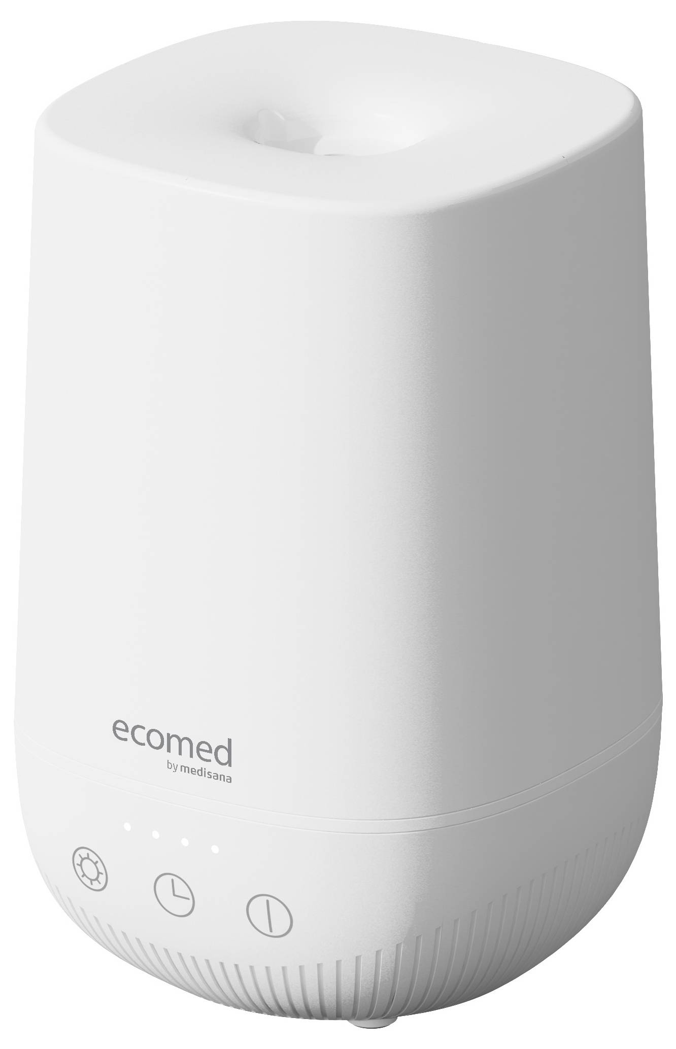Un humidificateur blanc de la marque 'ecomed by medisana' avec trois boutons de commande à l'avant.
