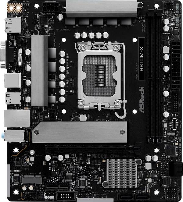 ASRock H810M-X Carte mère Socket (PC) Intel® LGA 1851 Facteur de forme (détails) Micro-ATX Chipset de la carte mère Intel® H810