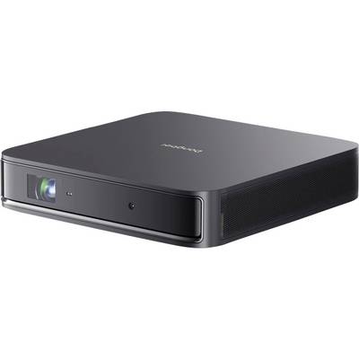 Un projecteur noir et compact avec un système de lentilles sur le côté gauche et un logo de marque sur le dessus.