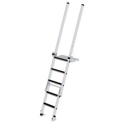 Une échelle en aluminium blanc avec plusieurs marches et une plateforme centrale, adaptée pour un accès en hauteur et offrant une grande stabilité.