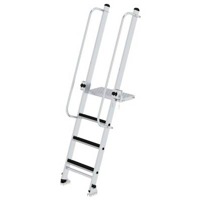 'Échelle télescopique en aluminium à quatre échelons avec garde-corps de sécurité, adaptée à une utilisation en extérieur.'