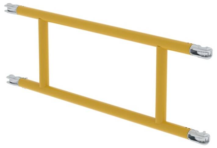 Échelle jaune rectangulaire pour montage ou applications de construction, avec embouts argentés aux extrémités des échelons, isolée pour la sécurité.