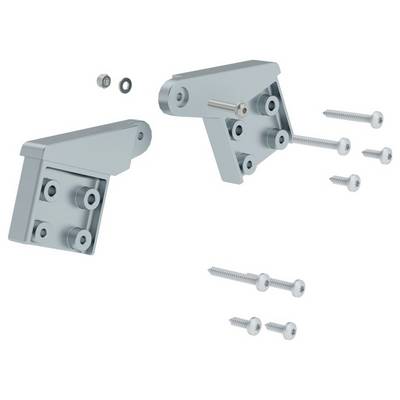 Deux pièces articulées en argent avec des vis pour la fixation sur une surface plane.