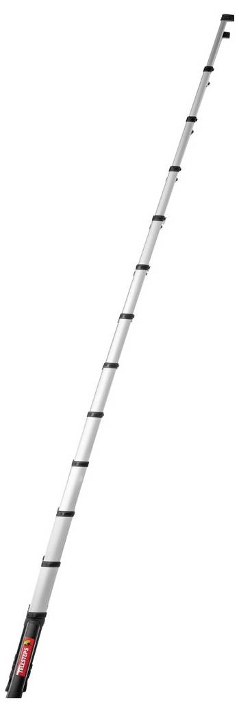 Tige télescopique extensible à plusieurs sections avec poignée noire, adaptée à différentes applications en hauteur.