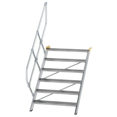 Escalier métallique à cinq marches avec rampe, utilisable dans un environnement industriel.
