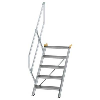 Échelle pliante en aluminium de cinq marches avec rampe latérale, conçue pour des travaux d'intérieur.