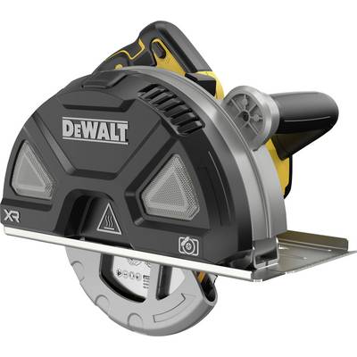 Une scie circulaire à batterie DeWalt, noir et jaune, avec capot de protection et poignée ergonomique.
